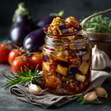 Une jarre contenant des aubergines à la provençale.