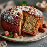 Une portion de gâteau moelleux avec des noisettes et des épices.