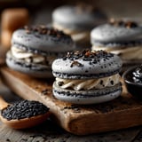 Macarons au sésame noir.