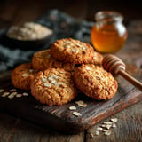 Biscuits aux flocons d'avoine sur une planche de bois.