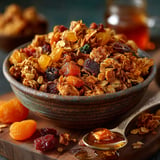 Un bol de granola avec des fruits secs et des flocons d'avoine.