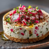 Une tartine de fromage à la crème et aux petits radis.