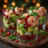 Verrines de Noël aux crevettes, avocat et kiwi.