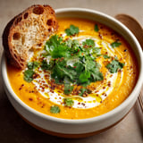 Une portion de velouté de carottes au massalé.