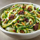 Salade de courgettes, dattes et pignons de pin.