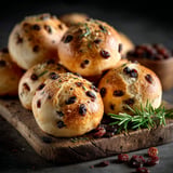 Petits pains aux raisins secs et au romarin.