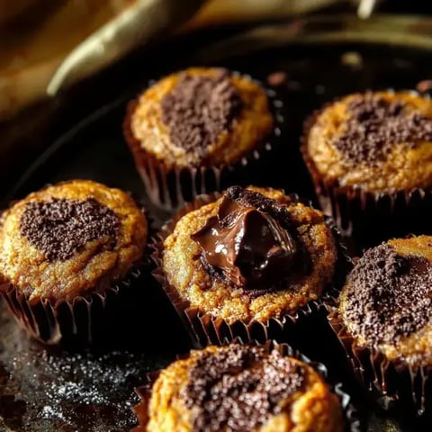 Des muffins moelleux, garnis de morceaux de chocolat et de miettes de biscuit, sont disposés sur un plateau.