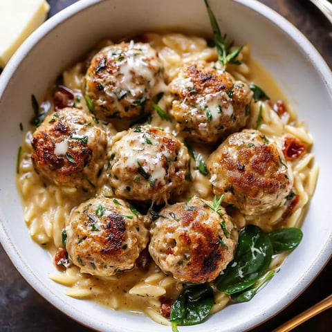 Boulettes mijotées sauce crémeuse orzo