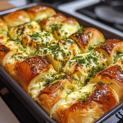 brioche à effeuiller garnie de beurre à l'ail et de mozzarella fondante.