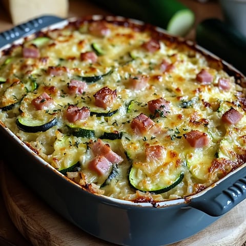 Gratin de courgettes au jambon et riz
