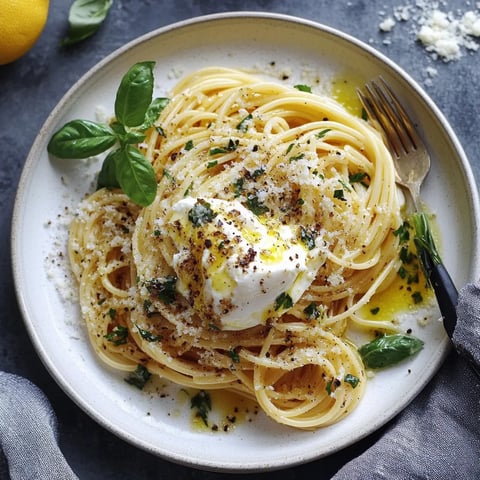 pâtes au citron garnies de burrata crémeuse et de câpres croustillantes