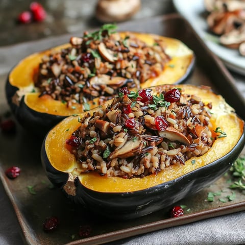 Courge farcie au riz sauvage et champignons