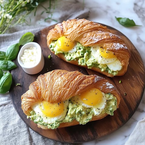 Croissants aux oeufs brouillés, chèvre et avocat