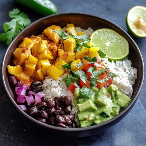 burrito bowl végétarien coloré avec riz parfumé