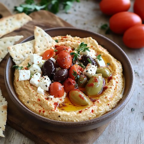 Houmous garni à la méditerranéenne
