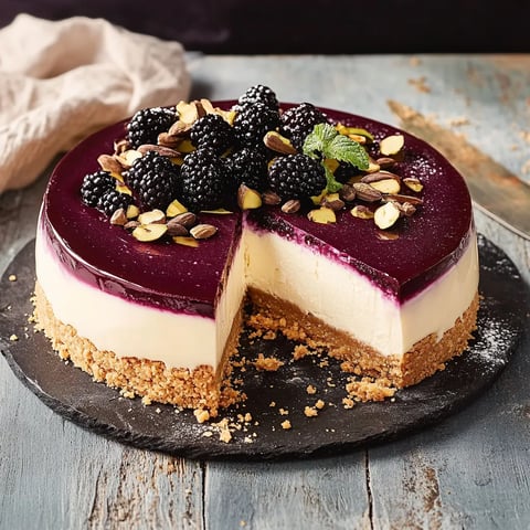 cheesecake onctueux sans cuisson aux mûres fraîches, avec sa base croustillante