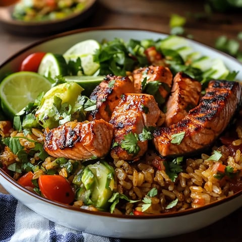 Bowl de riz croustillant et saumon épicé