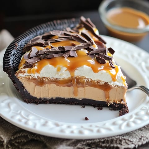 tarte ultra-gourmande à la mousse chocolat-caramel sur fond de biscuits Oreo, couronnée d'une crème fouettée