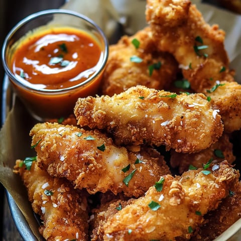 aiguillettes de poulet enrobées d'une panure croustillante au curcuma et noix de coco, avec une sauce relevée