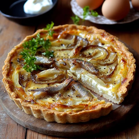 Tarte suédoise aux anchois et oignons caramélisés