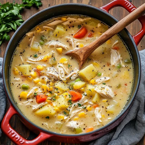 Chaudrée de poulet et maïs, crémeuse et sans produits laitiers