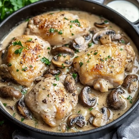 Poulet aux champignons sauce crémeuse à l'ail - Recette rapide