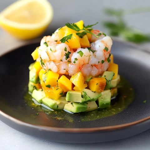 Tartare de crevettes et avocat accompagné de sorbet mangue-passion