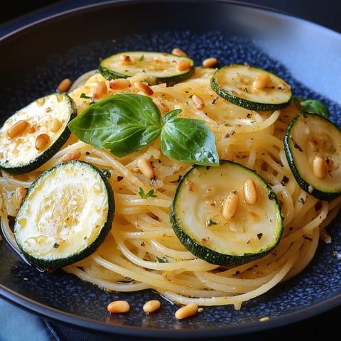 Spaghettis courgettes pignons basilic