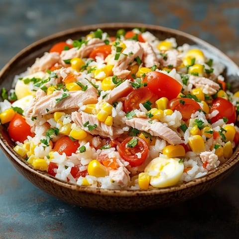 recette de salade de riz au thon, maïs et tomate