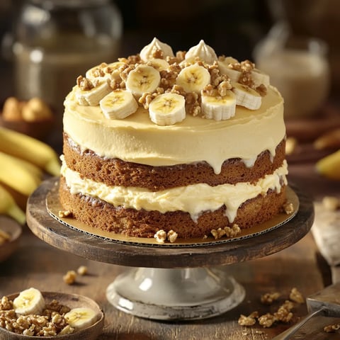 Gâteau céleste à la banane, noix et crème