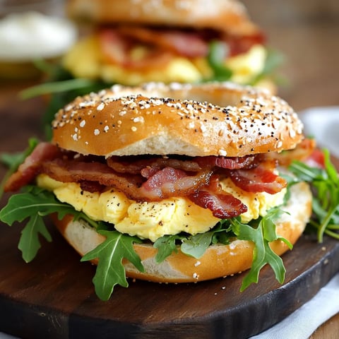 Bagel bacon et oeufs brouillés