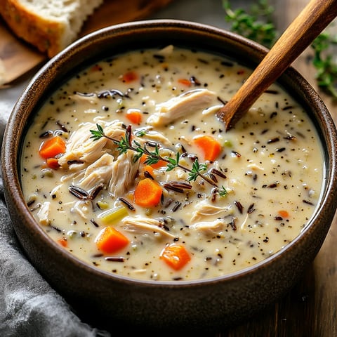 Soupe crémeuse de poulet au riz sauvage