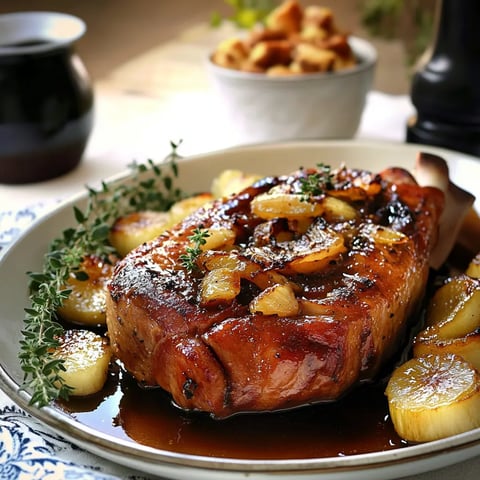 Rouelle de porc au miel, jus d'orange, rhum et gingembre - Recette savoureuse