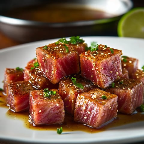 Thon rouge mariné au citron vert, miel et piment - Recette rapide et savoureuse