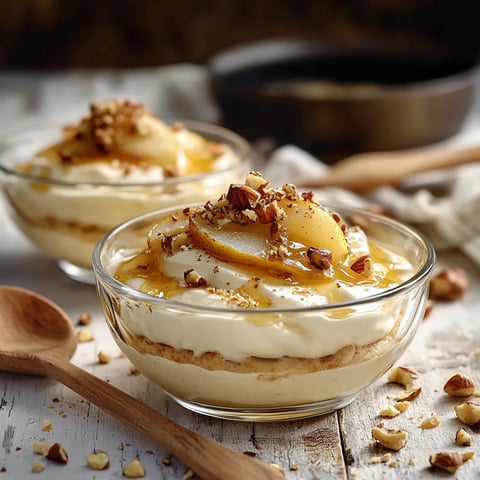 Mousse à la poire et noisettes grillées
