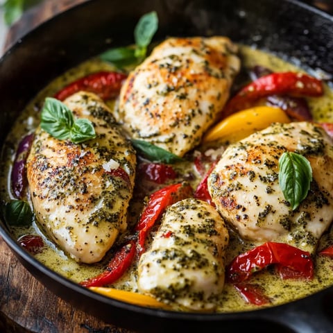 Poulet Crémeux au Pesto d'Ail