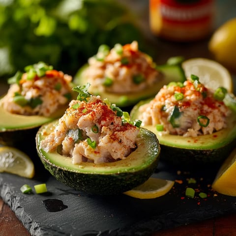 Avocats farcis au crabe, mayonnaise légère et Tabasco