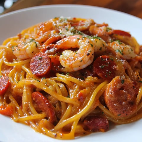 Spaghetti crème poivron chorizo crevettes