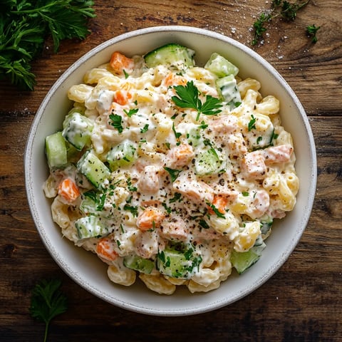 Salade de macaronis au thon et sauce crémeuse au parmesan