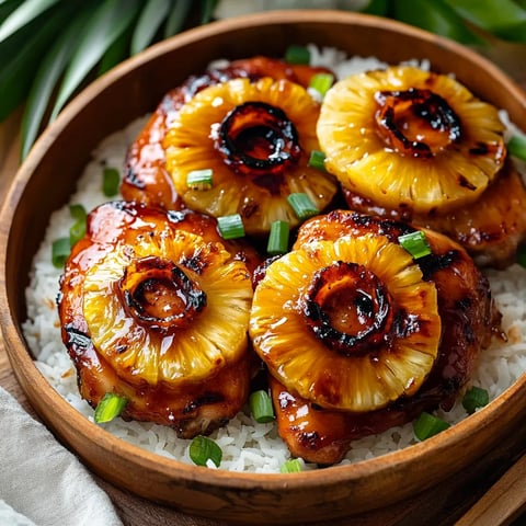 Poulet hawaïen nappé d'une sauce caramélisée à l'ananas,