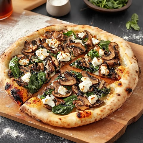 Pizza champignons, épinards et fromage de chèvre