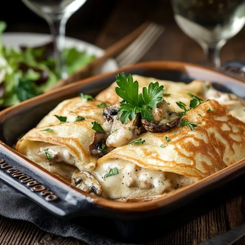 Crêpes au poulet et aux champignons - Recette simple et délicieuse