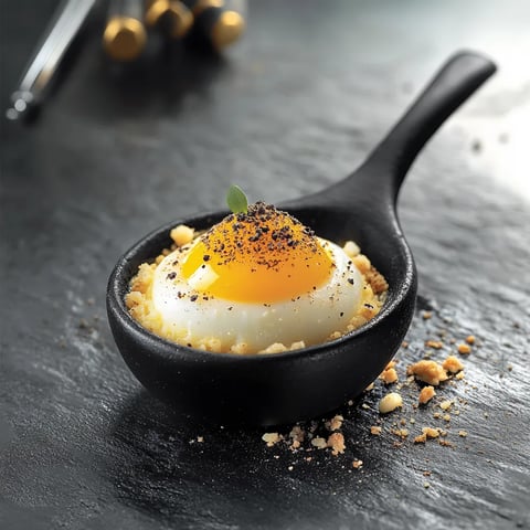Œuf confit au Beaufort et café