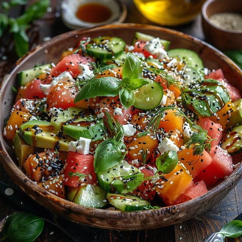 Salade de Concombre, Pastèque & Feta Vegan