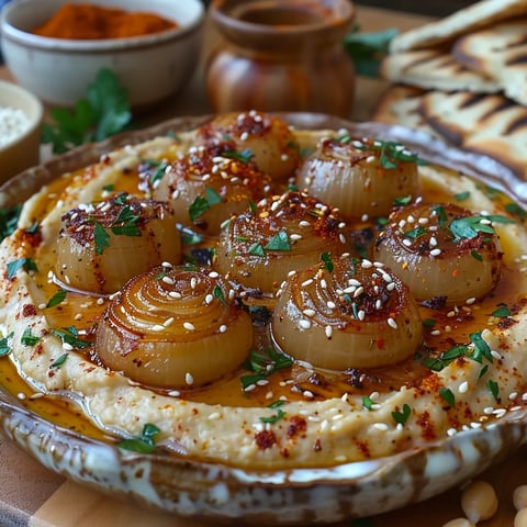 Oignons Rôtis Marinés et Houmous: Mezze Méditerranéen Authentique