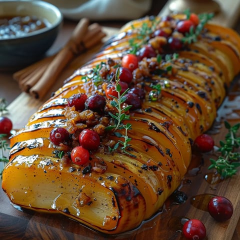 Butternut Hasselback Rôti: Courge Festive au Four et Sirop d'Agave