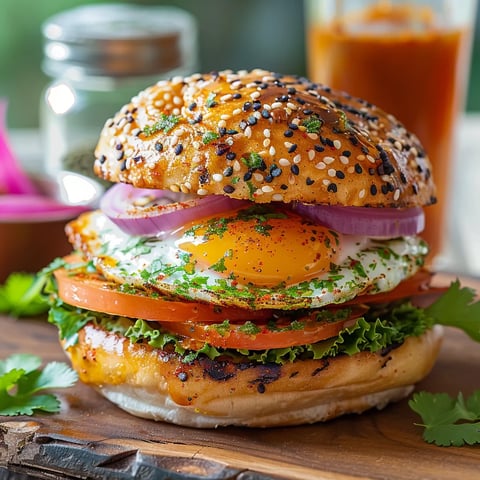Burger Anda à l'œuf miroir et au masala
