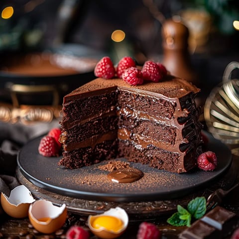 Marquise au chocolat traditionnelle française. Mousse glacée sans cuisson au chocolat noir, café et vanille