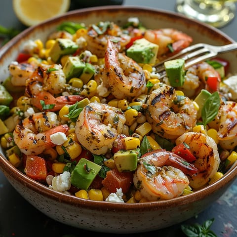 Salade de maïs aux crevettes et pesto ! Repas équilibré rapide et méditerranéen
