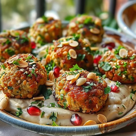 Savoureuses boulettes de pois cassés au cumin, sauce tahini onctueuse et amandes grillées